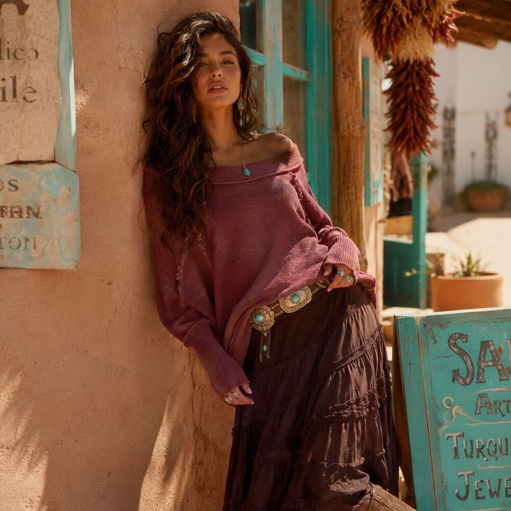 Free People Oversized Plum Berry Raw Seam Slouchy Boho Sweater M